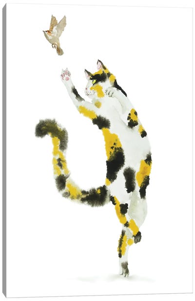 Bird Hunting Calico Cat Canvas Art Print - Calico Cat Art