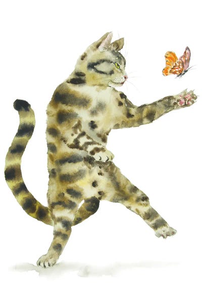 Tabbies: Tabby Cat And Butterfly by Alexey Dmitrievich Shmyrov