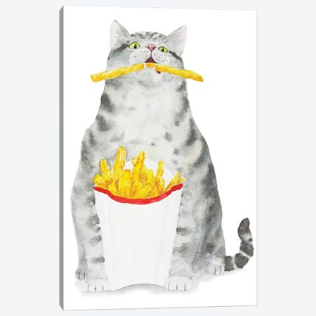 Tabby Cat And French Fries Canvas Print #AXS67} by Alexey Dmitrievich Shmyrov Art Print