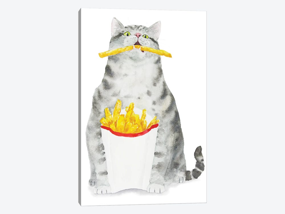 Tabby Cat And French Fries by Alexey Dmitrievich Shmyrov 1-piece Canvas Print