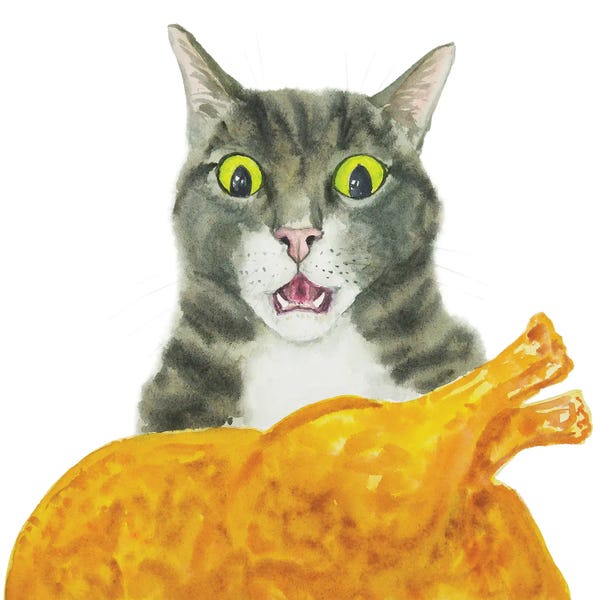 Tabbies: Tabby Cat And Fried Chicken by Alexey Dmitrievich Shmyrov