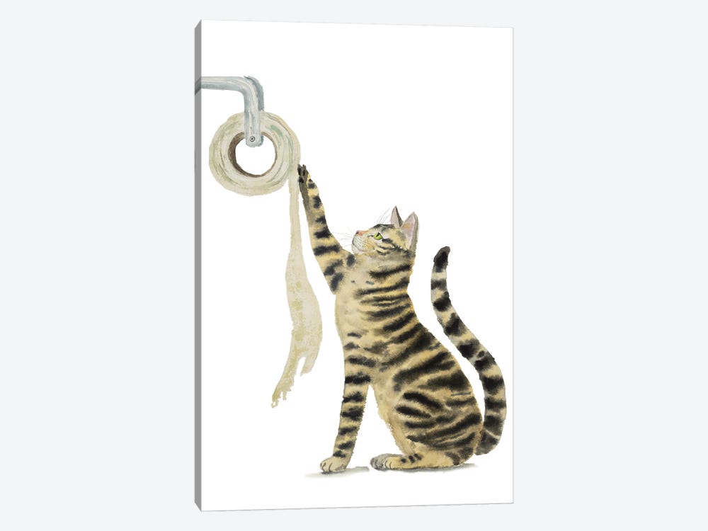 Tabby Cat And Toilet Paper 1-piece Art Print