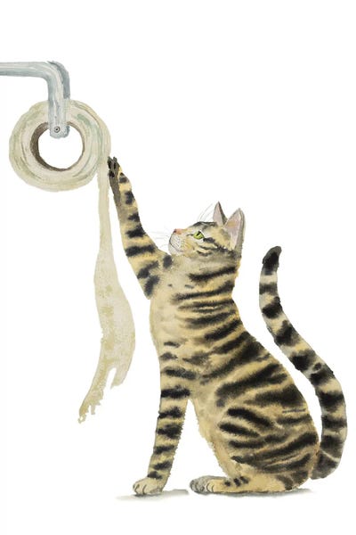 Bathroom Break: Tabby Cat And Toilet Paper by Alexey Dmitrievich Shmyrov