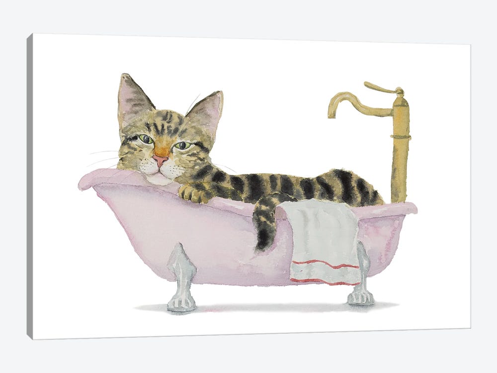 Tabby Cat Bath Time by Alexey Dmitrievich Shmyrov 1-piece Canvas Wall Art