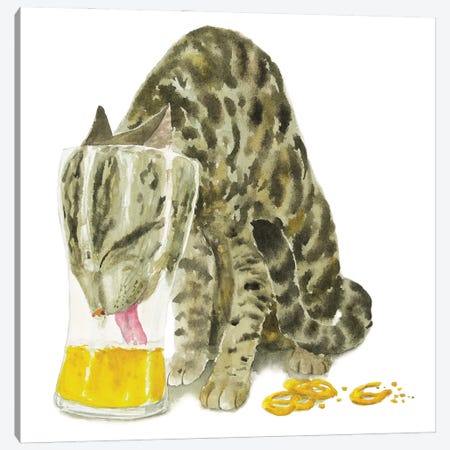 Tabby Cat With Beer Canvas Print #AXS78} by Alexey Dmitrievich Shmyrov Canvas Print