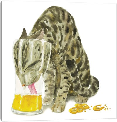 Tabby Cat With Beer Canvas Art Print - Dad Jokes