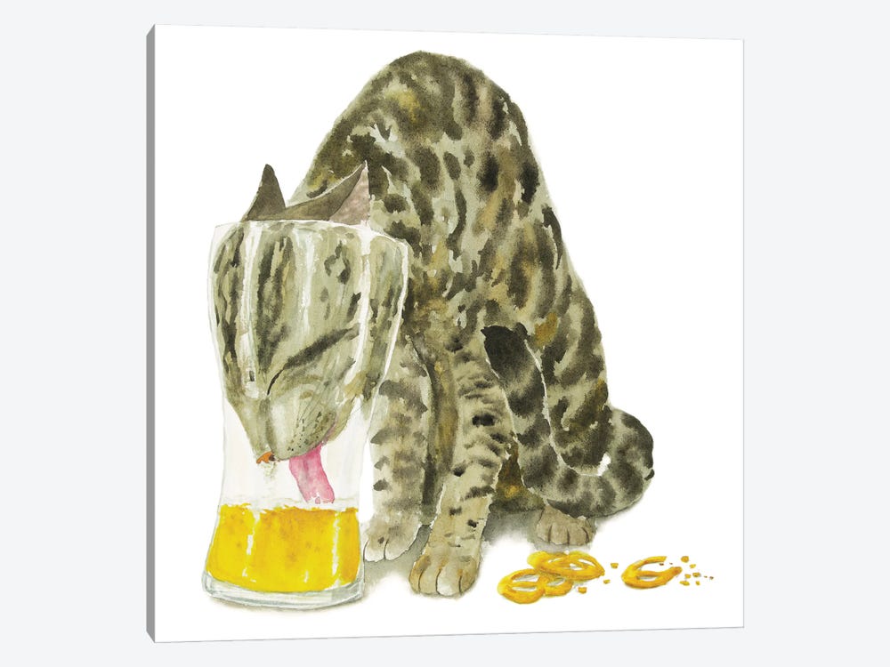 Tabby Cat With Beer by Alexey Dmitrievich Shmyrov 1-piece Canvas Print
