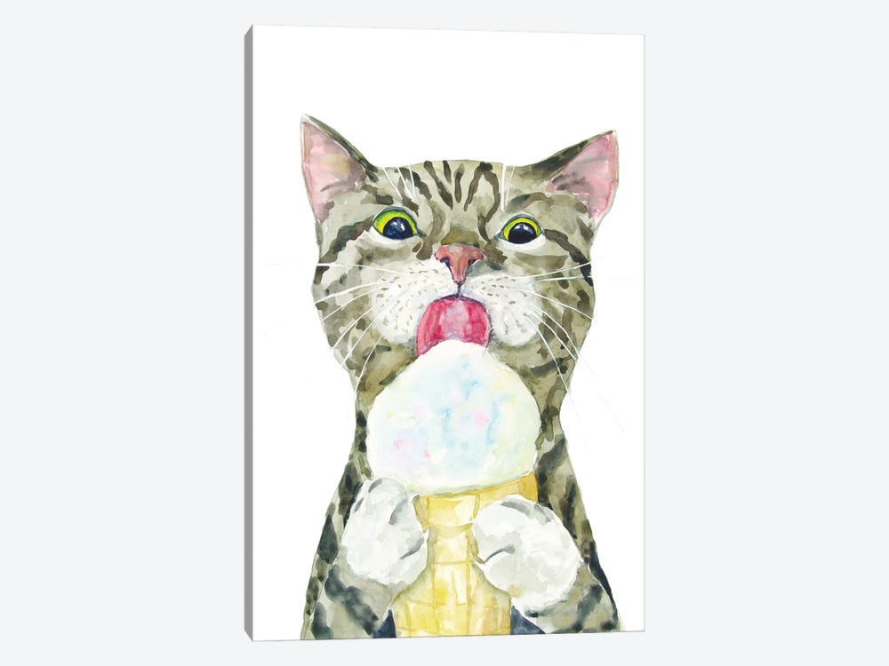 Tabby Cat With Ice Cream by Alexey Dmitrievich Shmyrov 1-piece Canvas Art