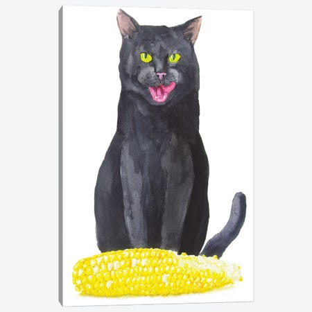 Black Cat And Corn Canvas Print #AXS7} by Alexey Dmitrievich Shmyrov Canvas Print