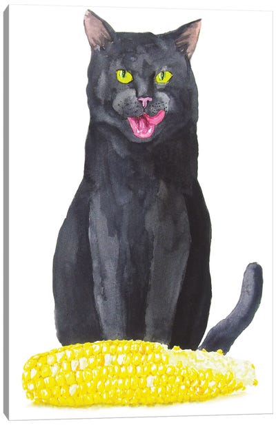 Black Cat And Corn Canvas Art Print - Corn Art