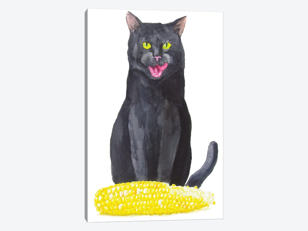 Black Cat And Corn by Alexey Dmitrievich Shmyrov 1-piece Art Print