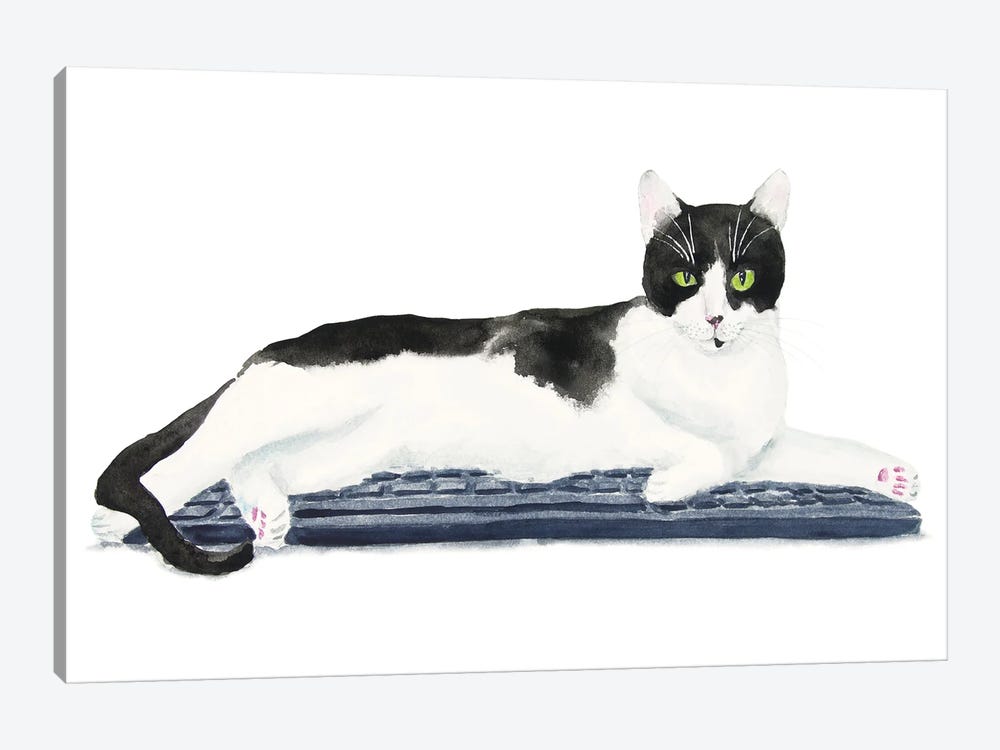 Tuxedo Cat On The Keyboard by Alexey Dmitrievich Shmyrov 1-piece Canvas Artwork