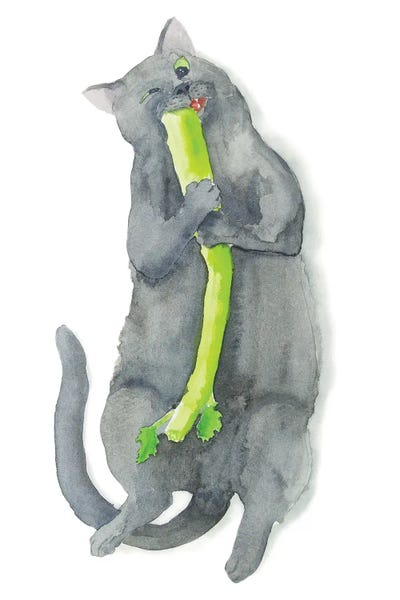 Cat And Celery by Alexey Dmitrievich Shmyrov framed canvas print