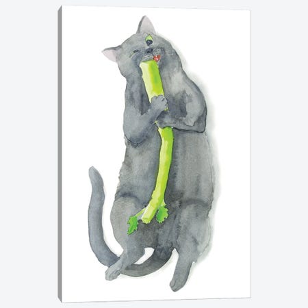 Cat And Celery Canvas Print #AXS86} by Alexey Dmitrievich Shmyrov Canvas Print