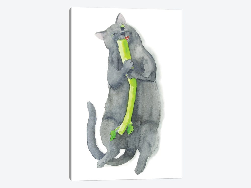 Cat And Celery by Alexey Dmitrievich Shmyrov 1-piece Canvas Art