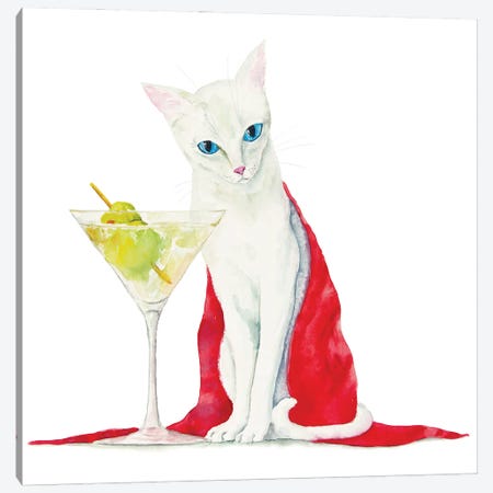 White Cat With Martini Canvas Print #AXS87} by Alexey Dmitrievich Shmyrov Canvas Art Print