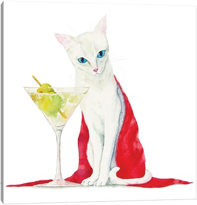 White Cat With Martini Canvas Art Print - Alexey Dmitrievich Shmyrov