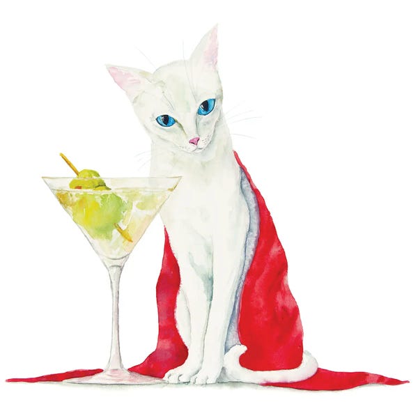 White Cat With Martini