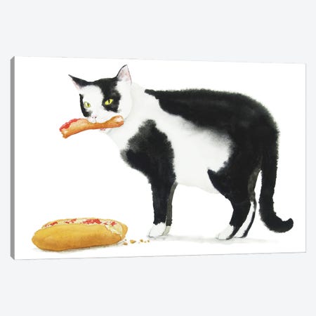 Black Cat And Hot Dog Canvas Print #AXS8} by Alexey Dmitrievich Shmyrov Canvas Art