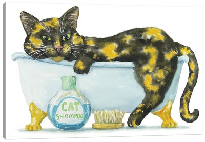 Tortoiseshell Cat In The tTub Canvas Art Print