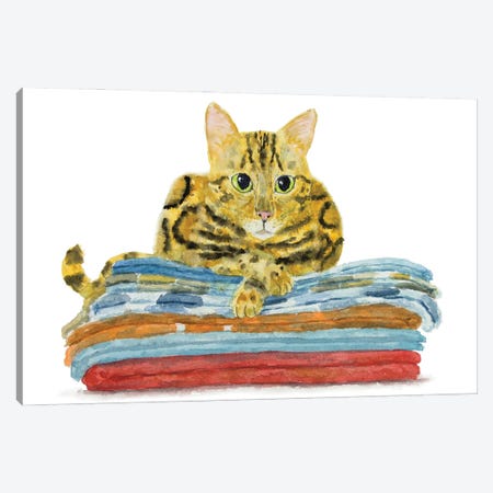 Bengal Cat On Towels Canvas Print #AXS99} by Alexey Dmitrievich Shmyrov Canvas Print