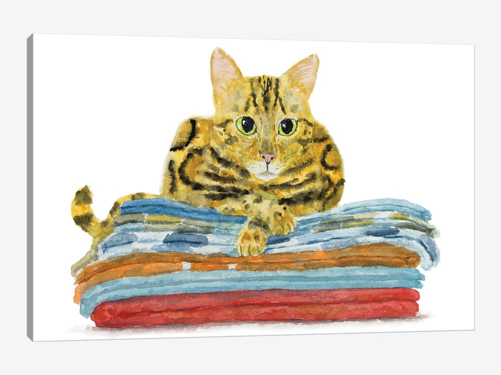 Bengal Cat On Towels by Alexey Dmitrievich Shmyrov 1-piece Canvas Artwork
