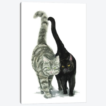 Black Cat And Tabby Cat Canvas Print #AXS9} by Alexey Dmitrievich Shmyrov Canvas Wall Art