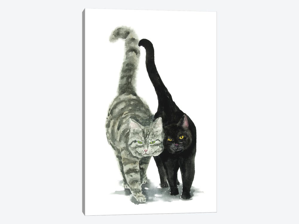 Black Cat And Tabby Cat by Alexey Dmitrievich Shmyrov 1-piece Canvas Art Print