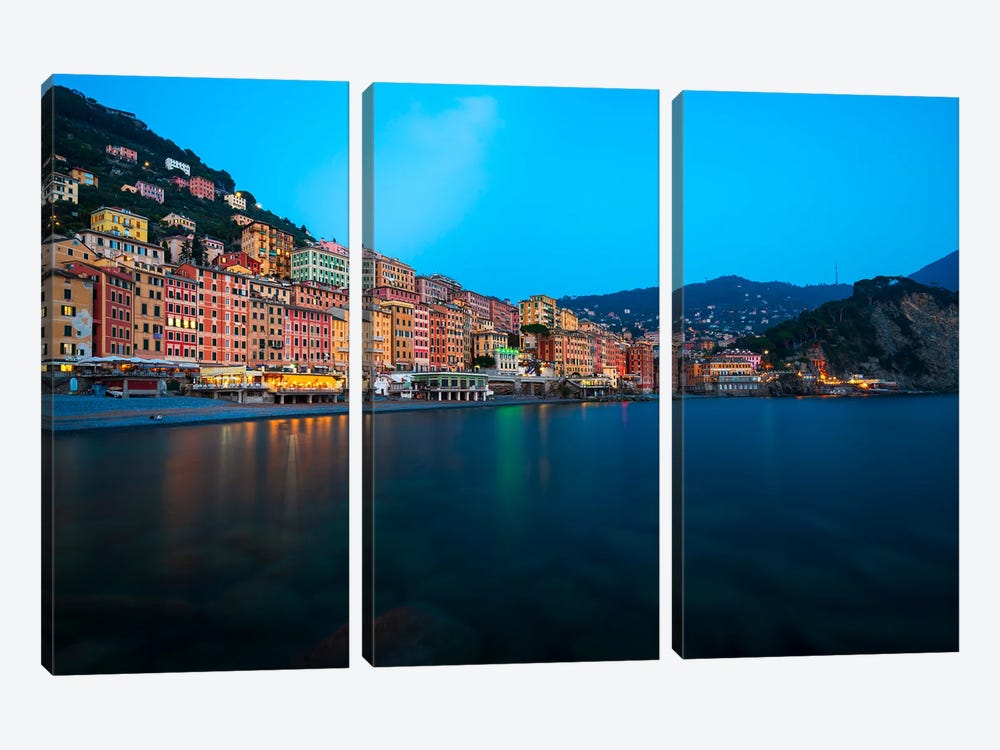 Seafront Promenade In Camogli, Italy by Alexander Sloutsky 3-piece Canvas Art Print