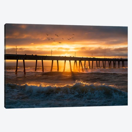 Waves Crashing At Pacifica Pier Canvas Print #AXU18} by Alexander Sloutsky Canvas Print