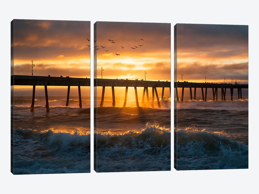 Waves Crashing At Pacifica Pier by Alexander Sloutsky 3-piece Canvas Print