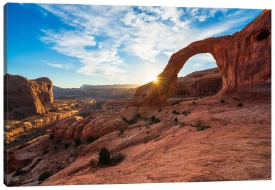 Golden Moment - Sunburst Caressing Utah's Corona Arch Canvas Art Print - Cliff Art