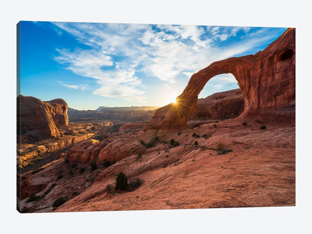 Golden Moment - Sunburst Caressing Utah's Corona Arch by Alexander Sloutsky 1-piece Canvas Print