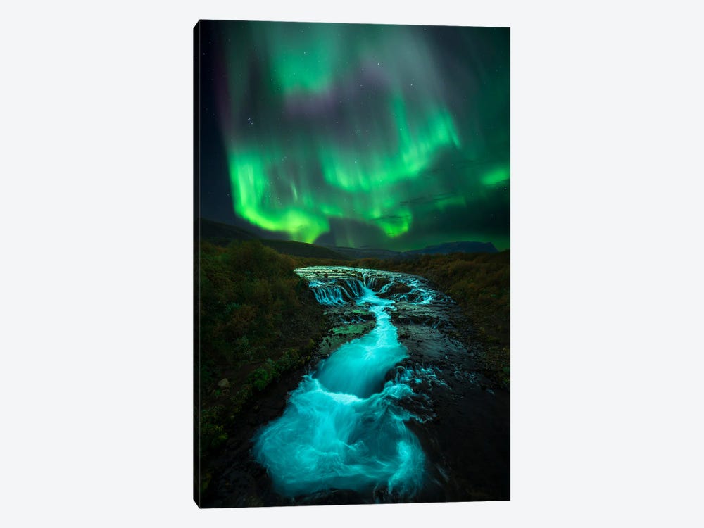 Aurora Above Bruarfoss In Iceland by Alexander Sloutsky 1-piece Art Print