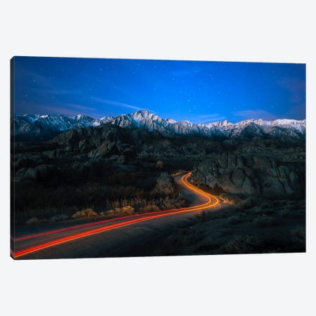 Starry Pathways - Car Trails From Alabama Hills To Snow-Capped Sierra Nevada Canvas Print #AXU22} by Alexander Sloutsky Canvas Artwork