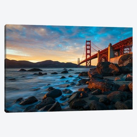 Golden Gate's Grandeur - Sunset Bliss At Marshall's Beach Canvas Print #AXU3} by Alexander Sloutsky Canvas Art