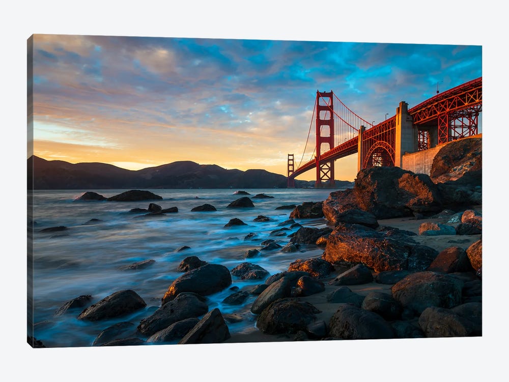Golden Gate's Grandeur - Sunset Bliss At Marshall's Beach by Alexander Sloutsky 1-piece Canvas Print