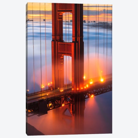 Golden Gate Bridge Embraced By Low Fog Canvas Print #AXU5} by Alexander Sloutsky Canvas Print