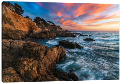 Sunset Reverie On Rugged Reefs Canvas Art Print - Coastline Art