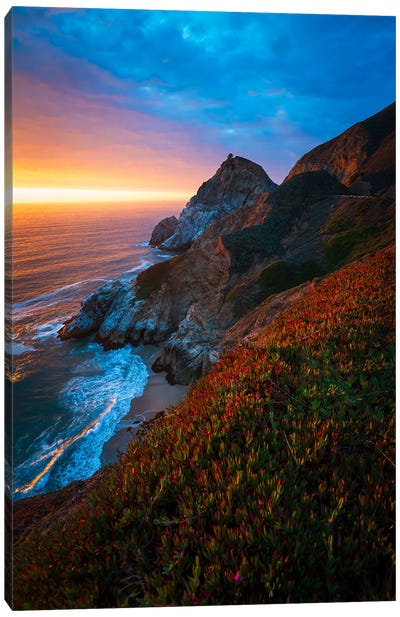 Dramatic Decline - Sunset Magic At Pacifica's Edge Canvas Art Print - Natural Wonders
