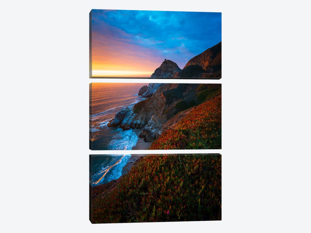 Dramatic Decline - Sunset Magic At Pacifica's Edge by Alexander Sloutsky 3-piece Canvas Artwork