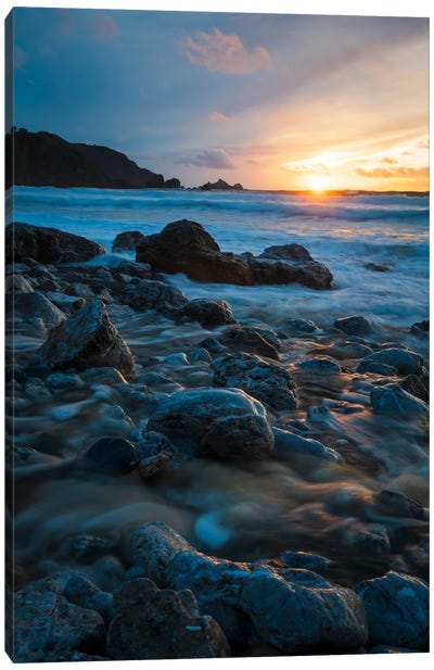 Dazzling Coastal Sunset On California Coast Canvas Art Print - Rocky Beach Art