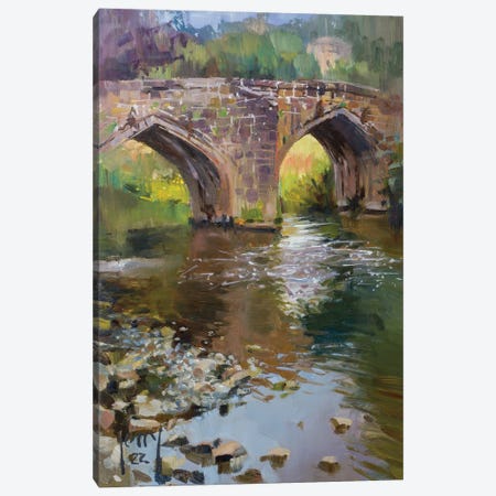 Bridge Over River Derwent (En Plein Air) Canvas Print #AXY11} by Alex Kelly Canvas Print