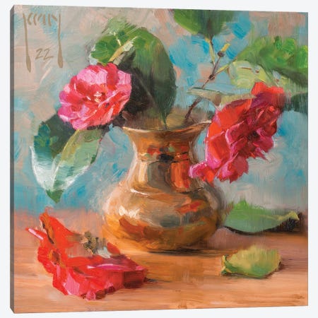 Camellia And Brass Canvas Print #AXY14} by Alex Kelly Canvas Artwork