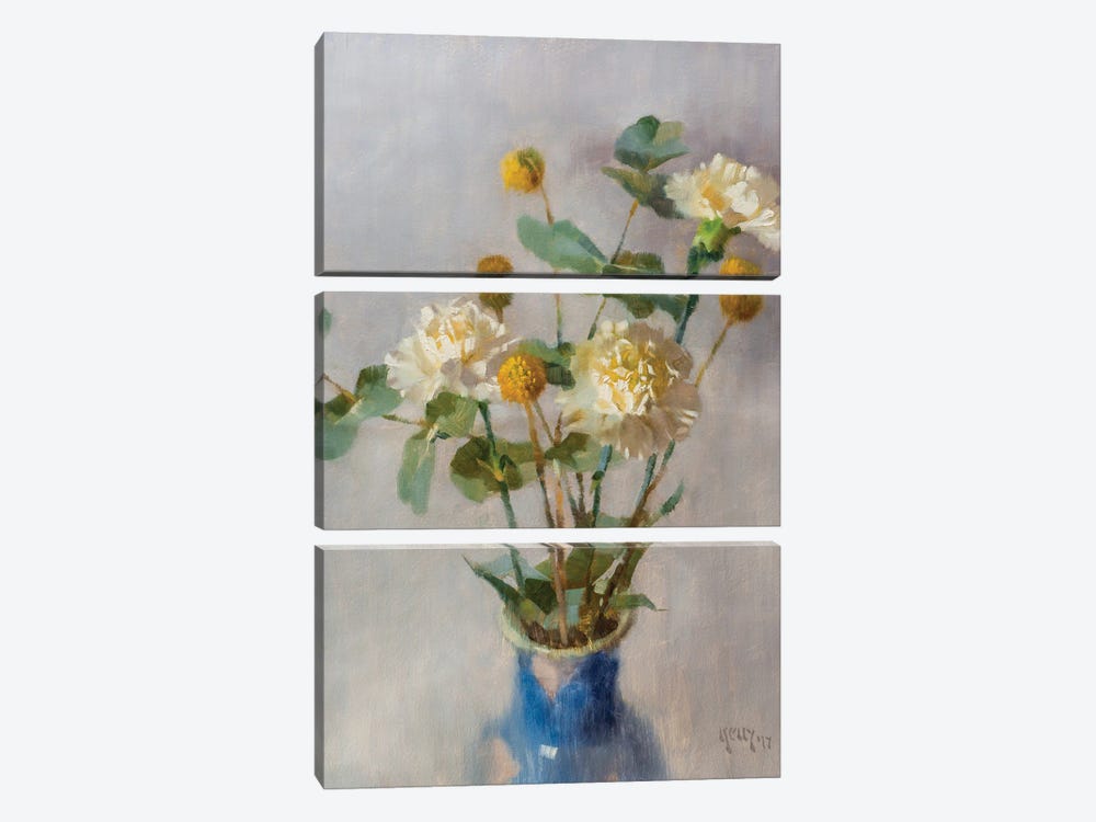 Carnations, Craspedia And Eucalyptus by Alex Kelly 3-piece Art Print