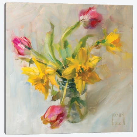 Daffodils And Tulips Canvas Print #AXY19} by Alex Kelly Canvas Art Print