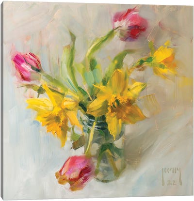 Daffodils And Tulips Canvas Art Print - Tulip Art