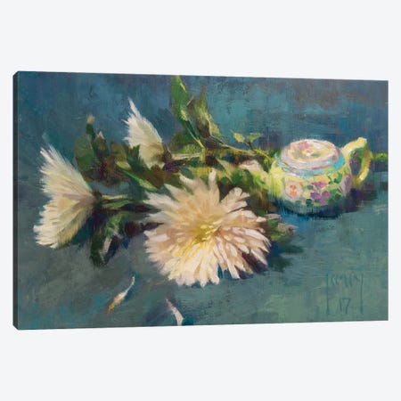 Green Tea And Chrysanthemums Canvas Print #AXY21} by Alex Kelly Canvas Wall Art
