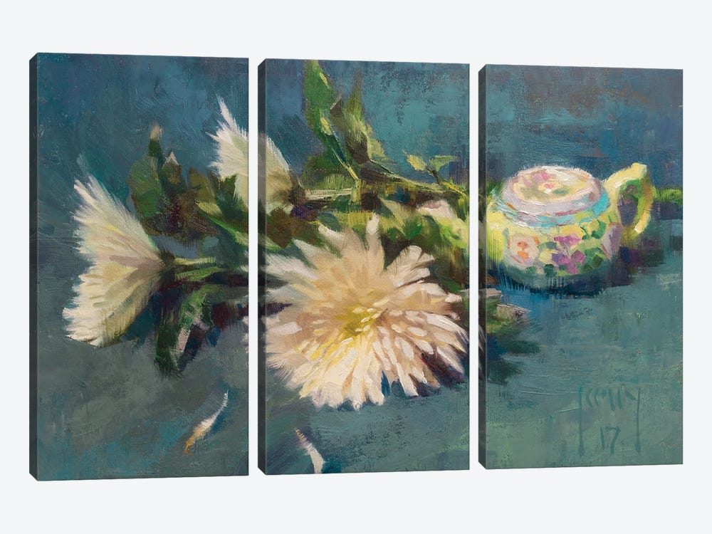 Green Tea And Chrysanthemums by Alex Kelly 3-piece Canvas Art Print