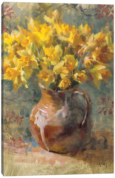 Daffodils In A Pitcher Canvas Art Print - Pottery Still Life